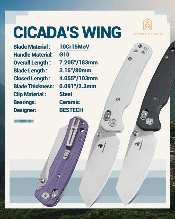 Bestech Cicada's Wing B-Lock Folding Knife - 10Cr15CoMoV Blade Clip & Carry