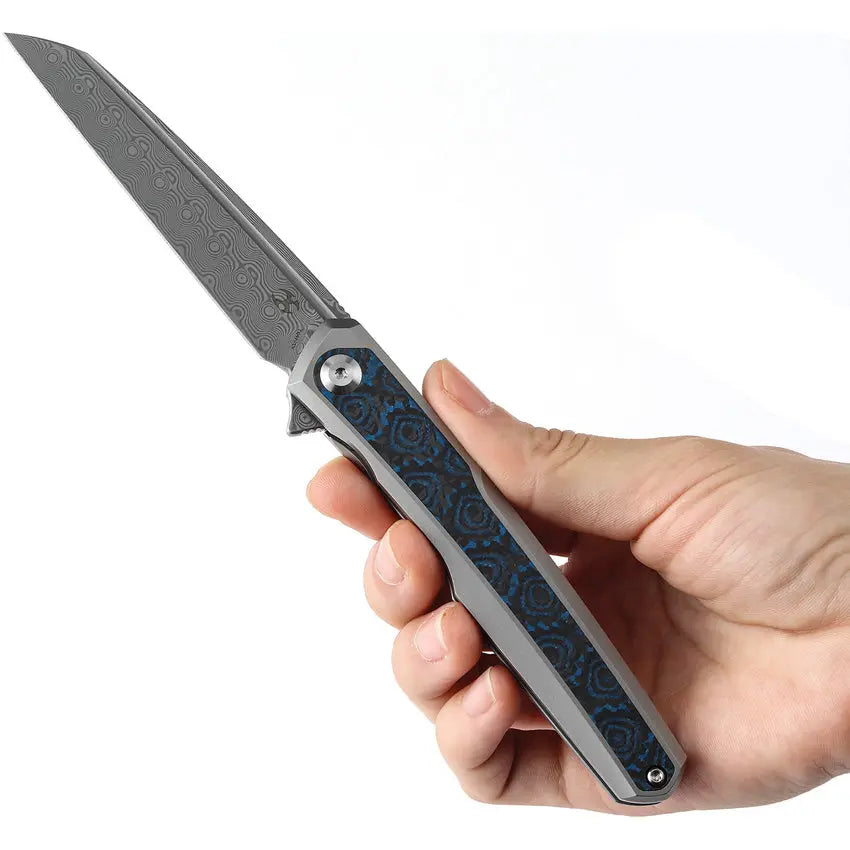 Kansept Arcus Damascus Framelock Folding Knife w/ Carbon Fiber Inlay Clip & Carry