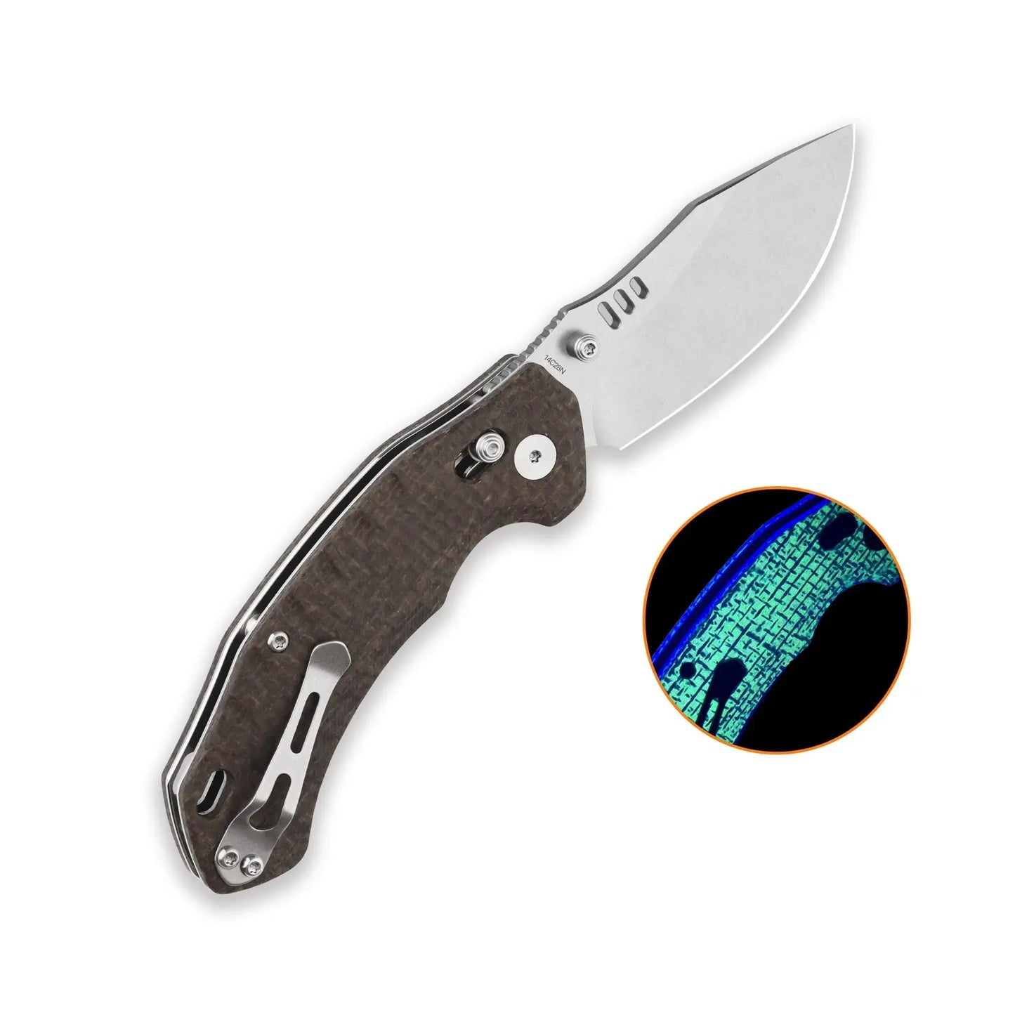 QSP Elk Stonewash 14C28N Glow in the Dark Brown Burlap Micarta Glyde Lock Folding Knife QSP
