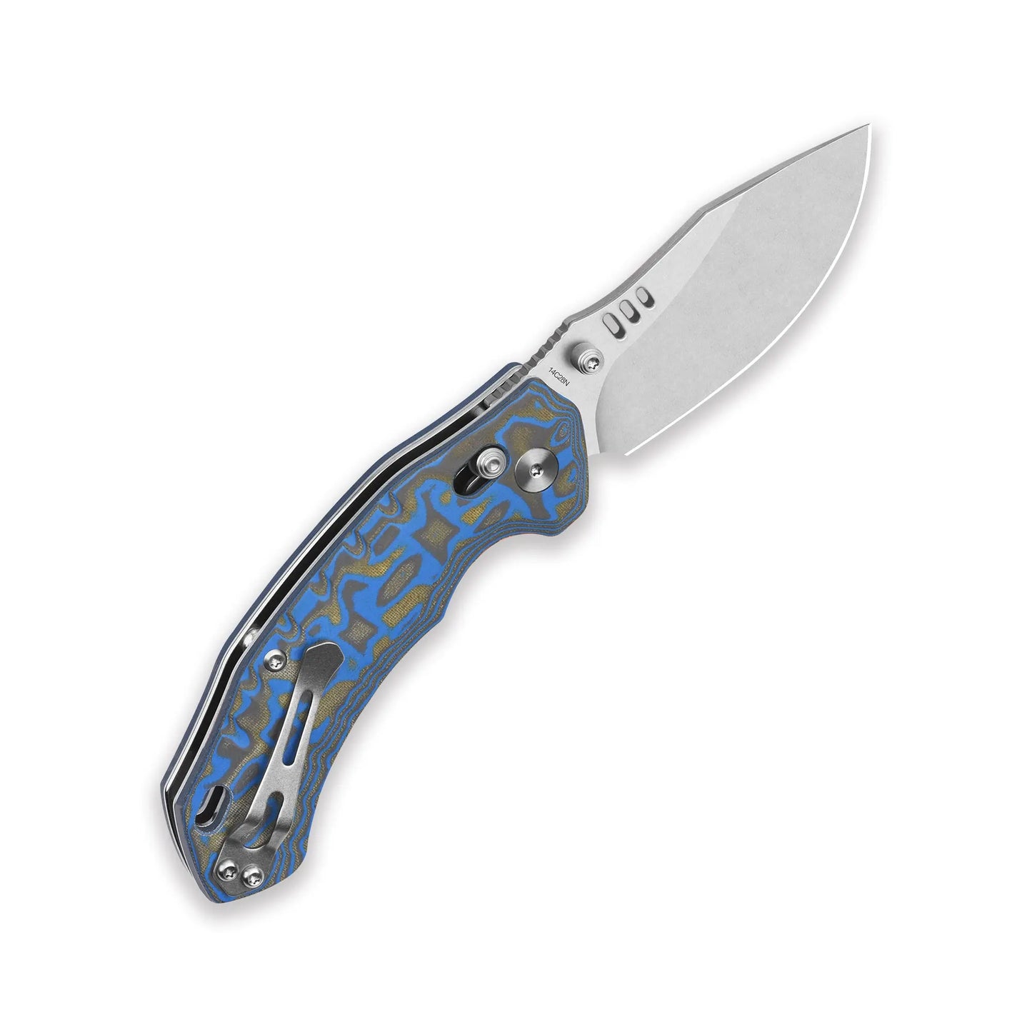 QSP Elk Stonewash 14C28N Blue/Black Micarta Glyde Lock Folding Knife QSP