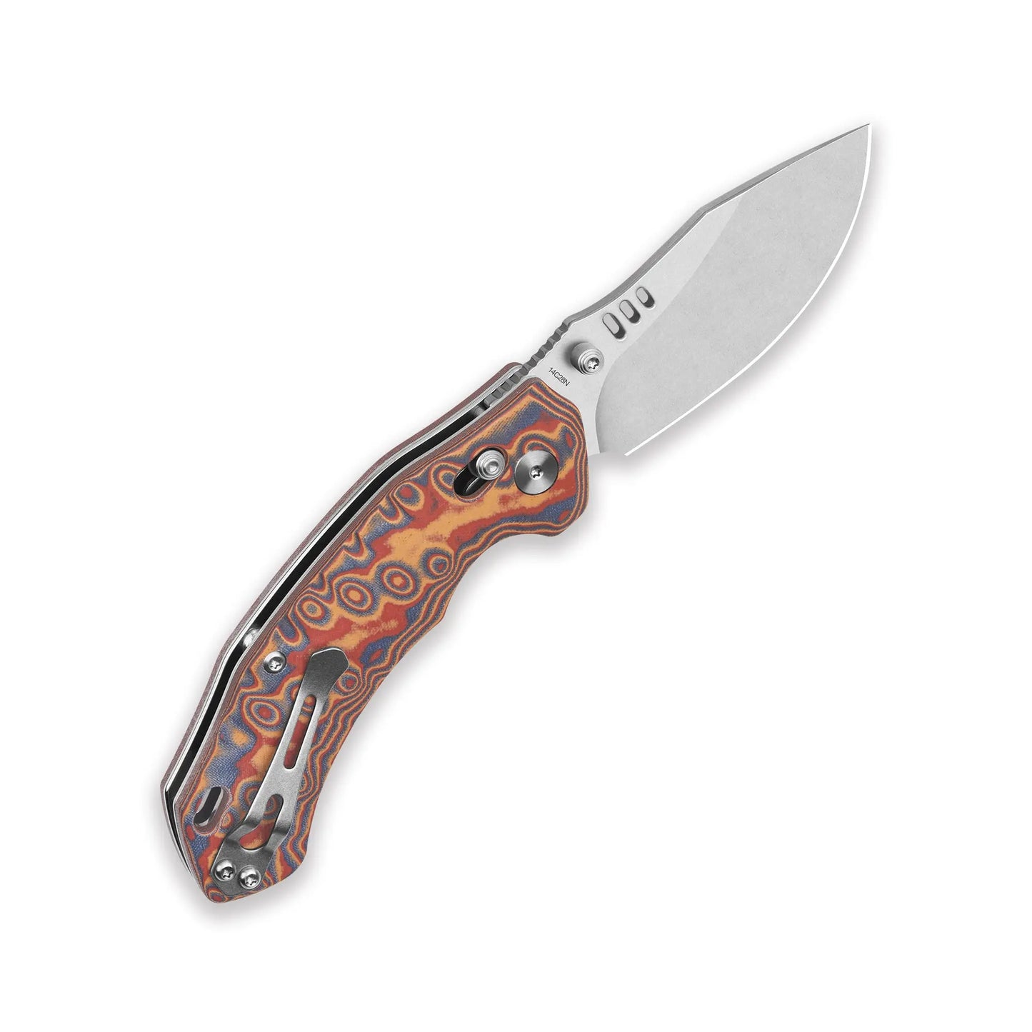 QSP Elk Stonewash 14C28N Yellow/Blue/Red Micarta Glyde Lock Folding Knife QSP