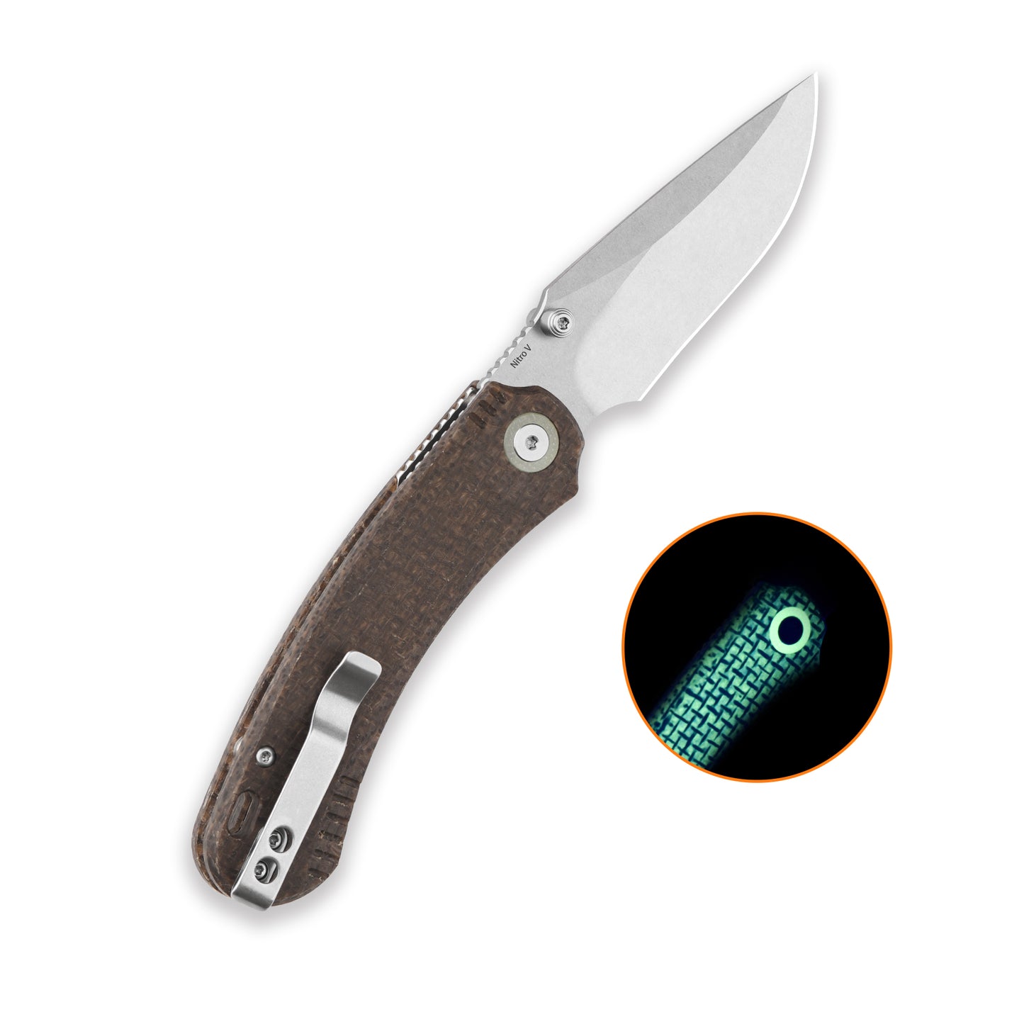 QSP Coyote Stonewash Nitro V Glow in the Dark Brown Micarta Folding Knife