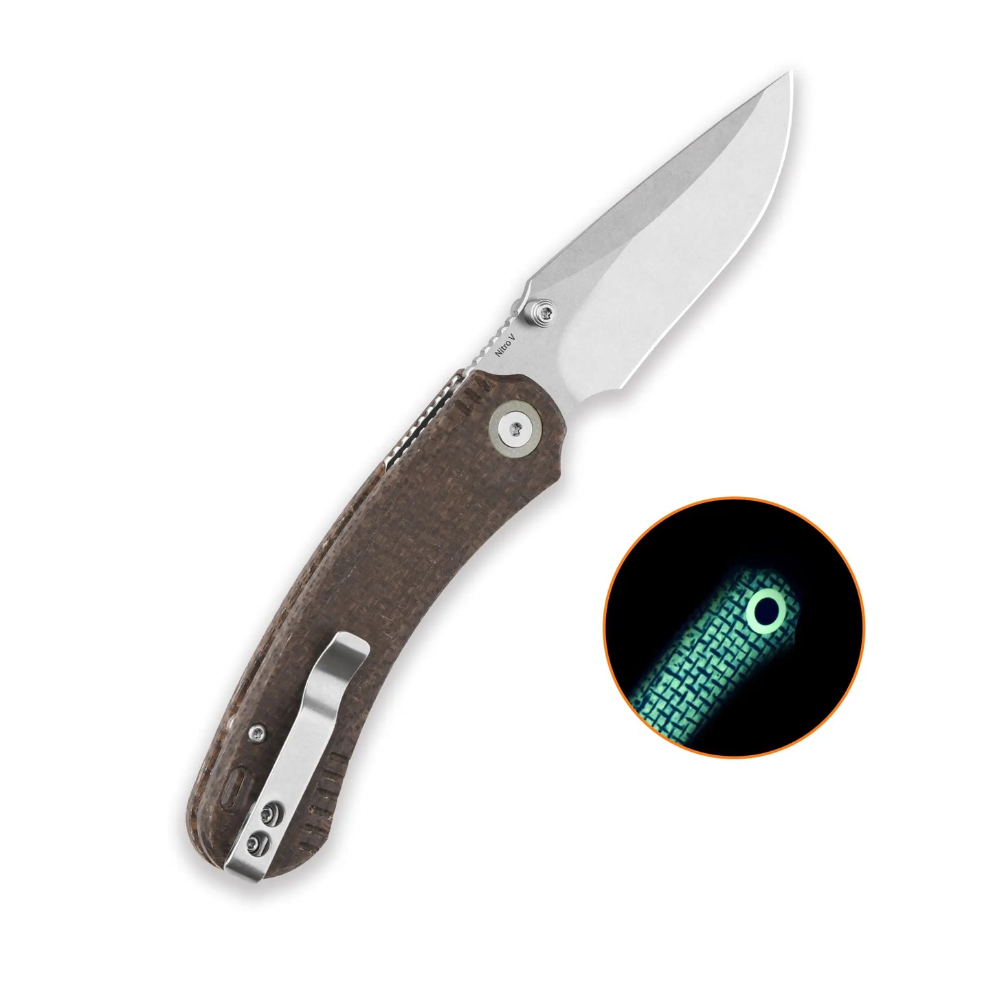 QSP Coyote Stonewash Nitro V Glow in the Dark Brown Micarta Folding Knife QSP