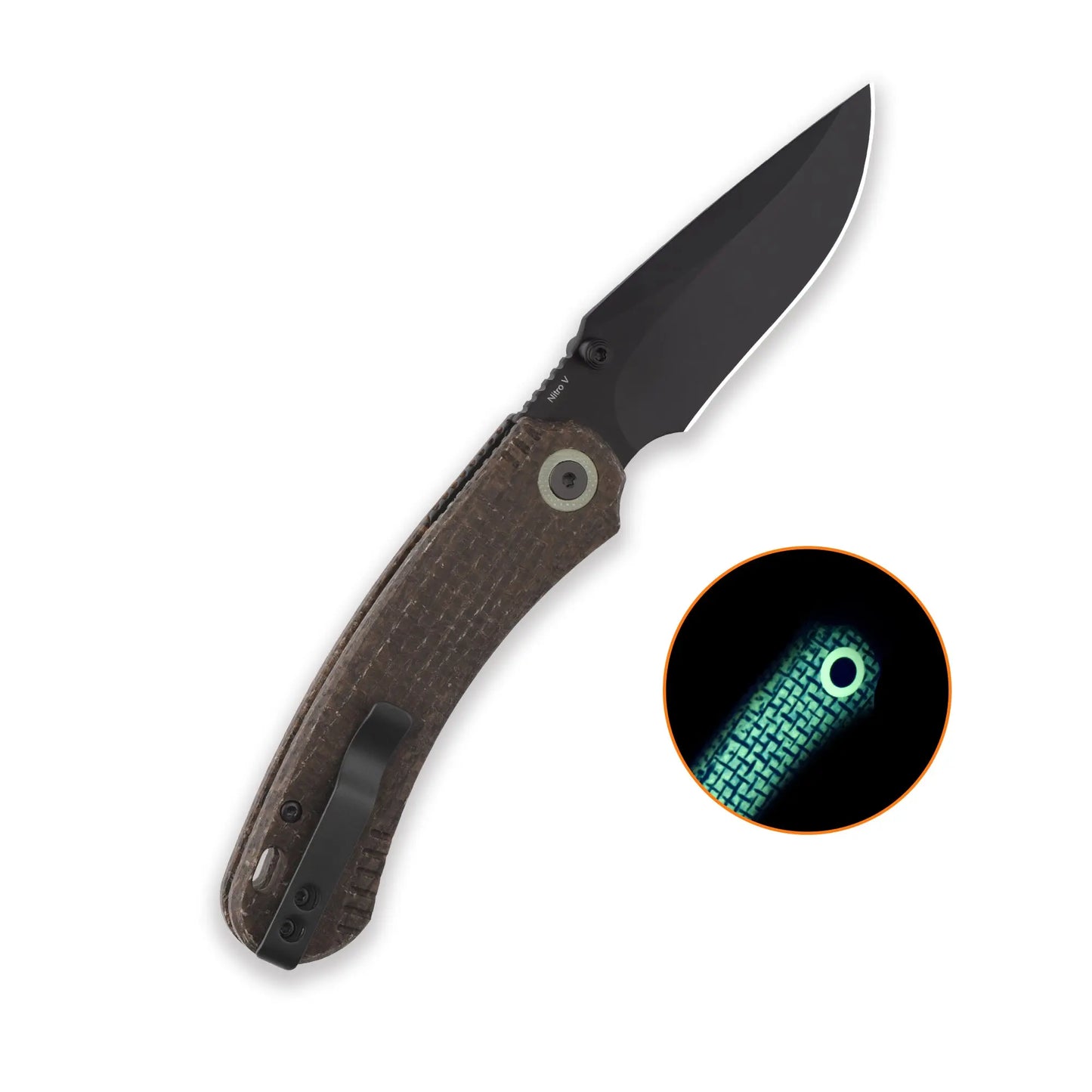 QSP Coyote Black Nitro V Glow in the Dark Brown Micarta Folding Knife QSP