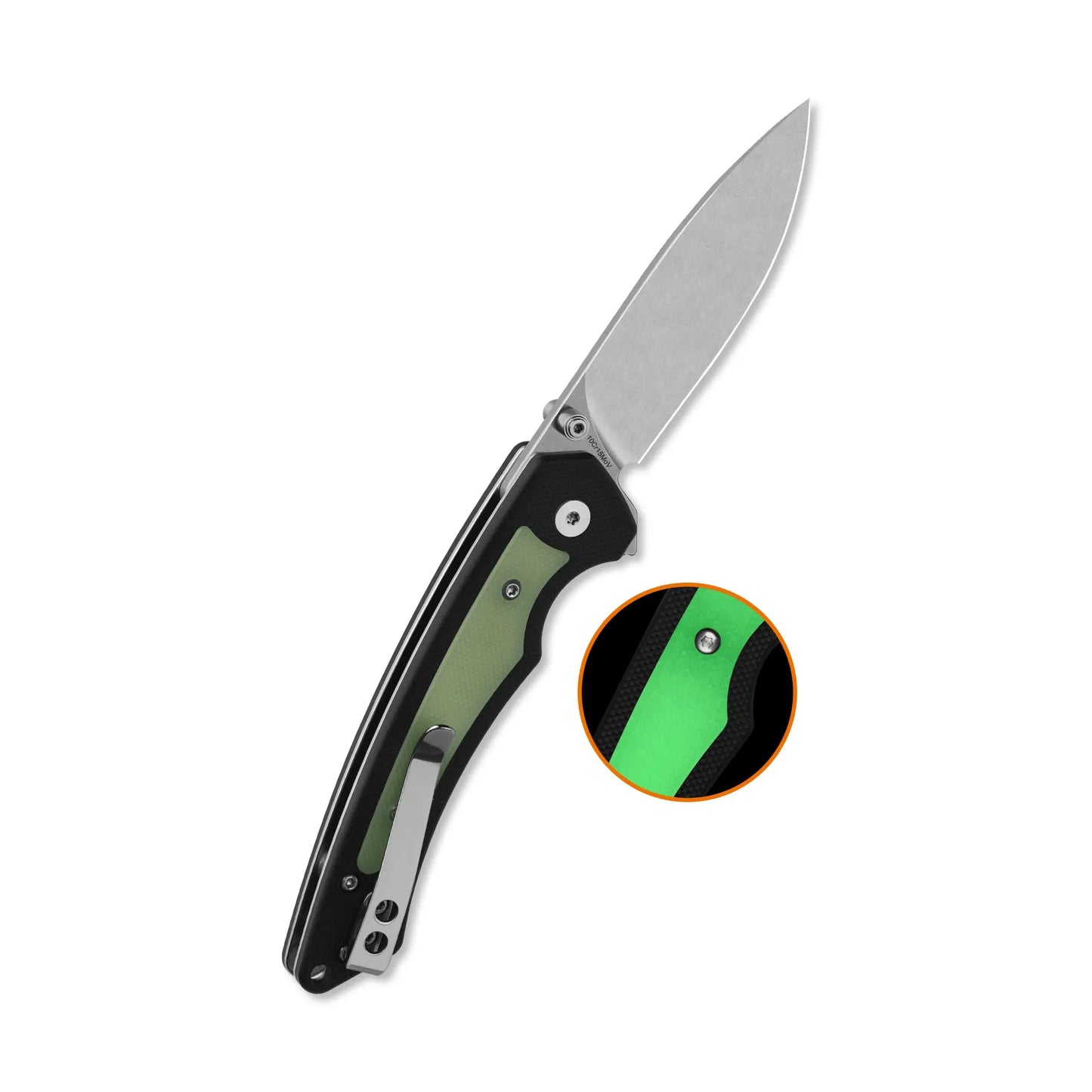 QSP Peregrine Stonewash 10Cr15MoV Black G10 with Glow in the Dark Inlay Folding Knife QSP