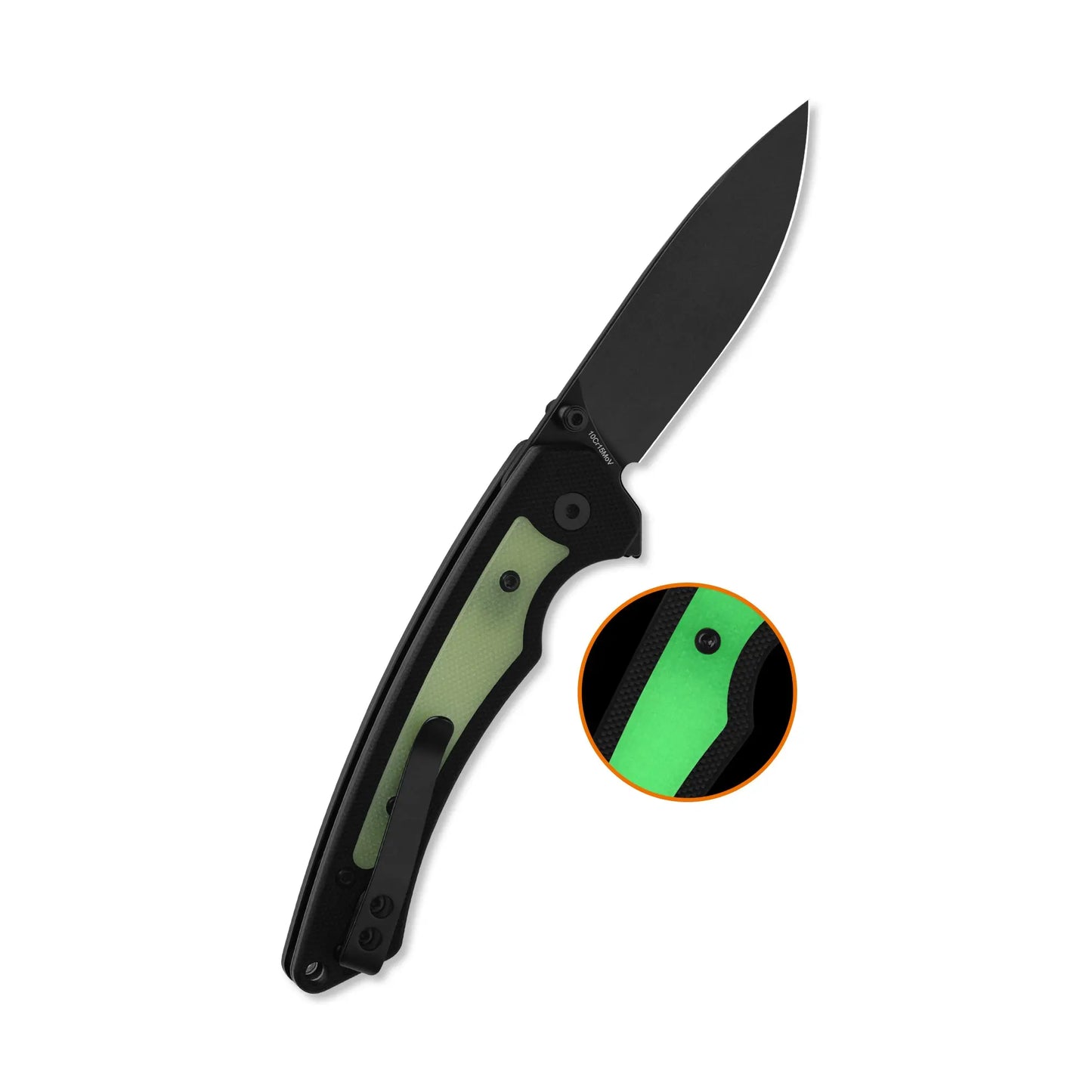 QSP Peregrine Black 10Cr15MoV Black G10 with Glow in the Dark Inlay Folding Knife QSP