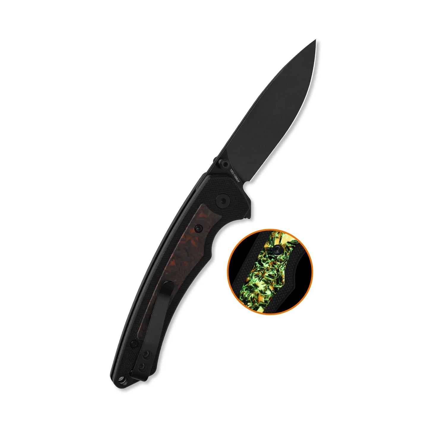 QSP Peregrine Black 10Cr15MoV Black G10 with Glow in the Dark Shredded Carbon Fiber Folding Knife (Copy) QSP