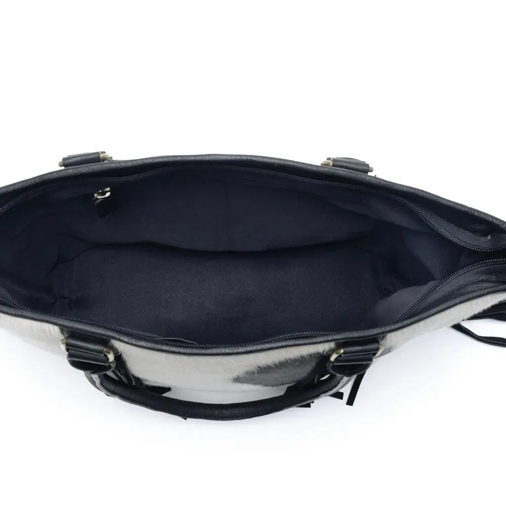 Myra High Plains Hairon Leather Concealed Fringe Carry Bag in Ebony Bone Myra USA