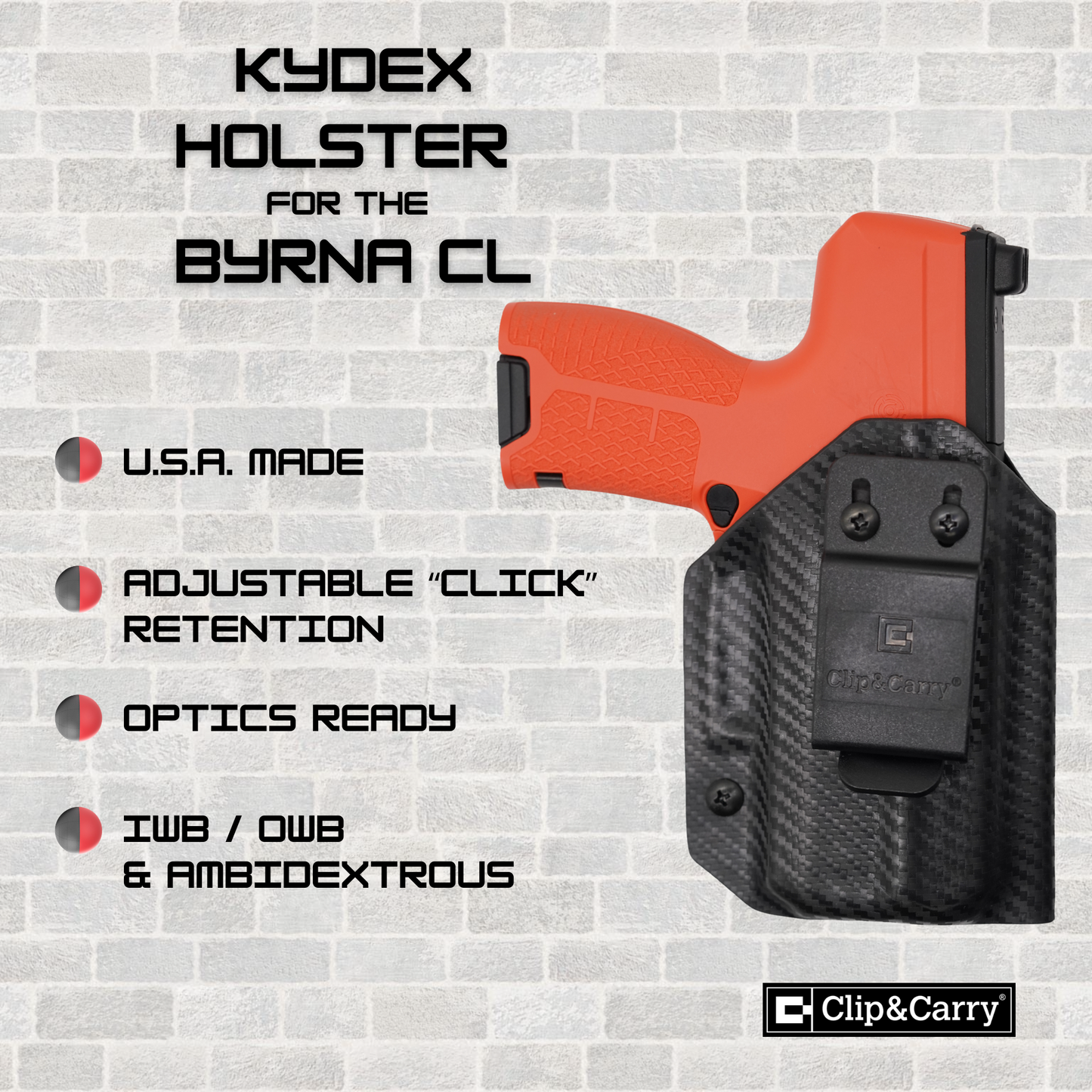 Kydex Holster for Byrna CL – Ambidextrous IWB/OWB Carry | RMR Optic Compatible