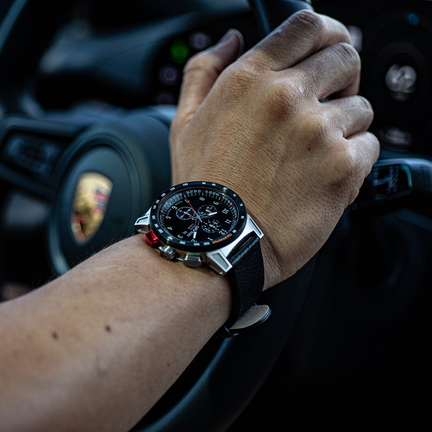Dango CR-01 - Chrono Watch with Italian Leather Strap - Jet Black
