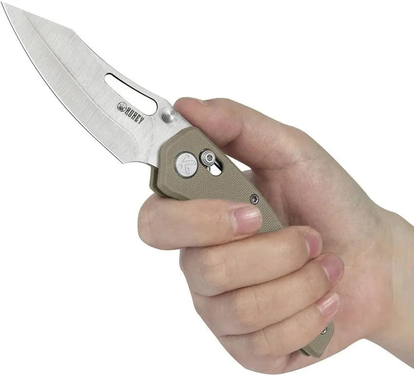 Kubey Caiman Crossbar Lock Tan G10 Folding Knife Clip & Carry