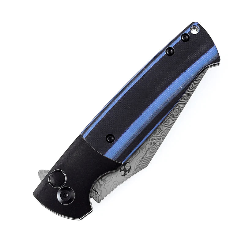 Kansept Skikari Damascus Button Lock Folding Knife