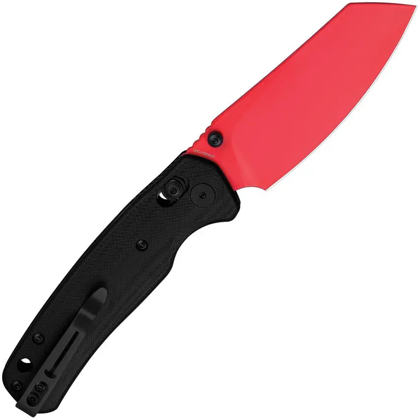 Bestech Cicada's Wing Folding Knife - Black G10 Handle Red 10Cr15CoMoV Blade B-Lock Clip & Carry