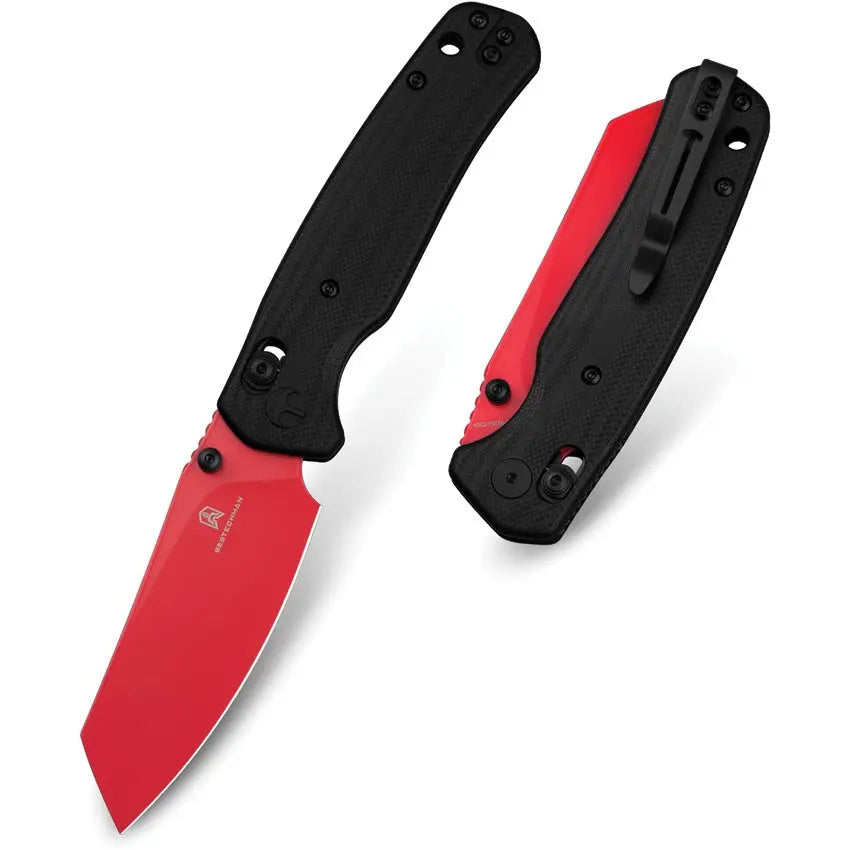 Bestech Cicada's Wing Folding Knife - Black G10 Handle Red 10Cr15CoMoV Blade B-Lock Clip & Carry