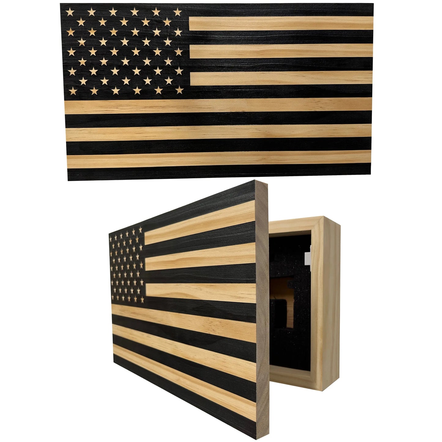 American Flag Decorative & Secure Wall-Mounted Gun Cabinet (Carbon Gray) Bellewood Designs