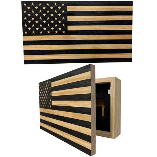 American Flag Decorative & Secure Wall-Mounted Gun Cabinet (Carbon Gray) Bellewood Designs