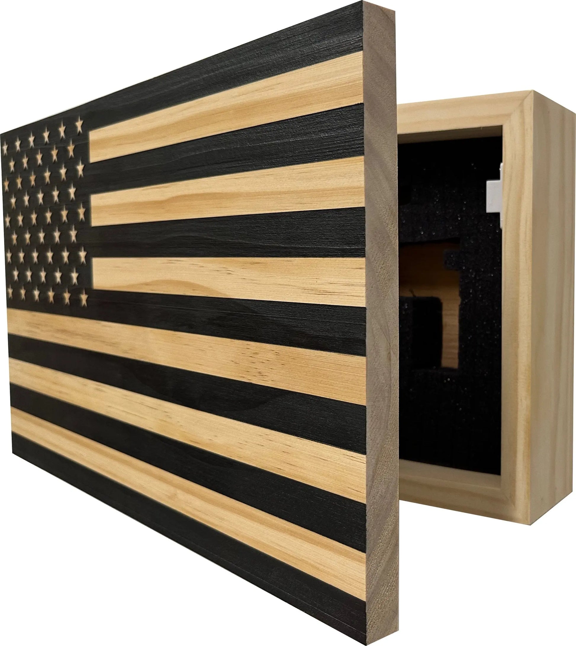 American Flag Decorative & Secure Wall-Mounted Gun Cabinet (Carbon Gray) Bellewood Designs