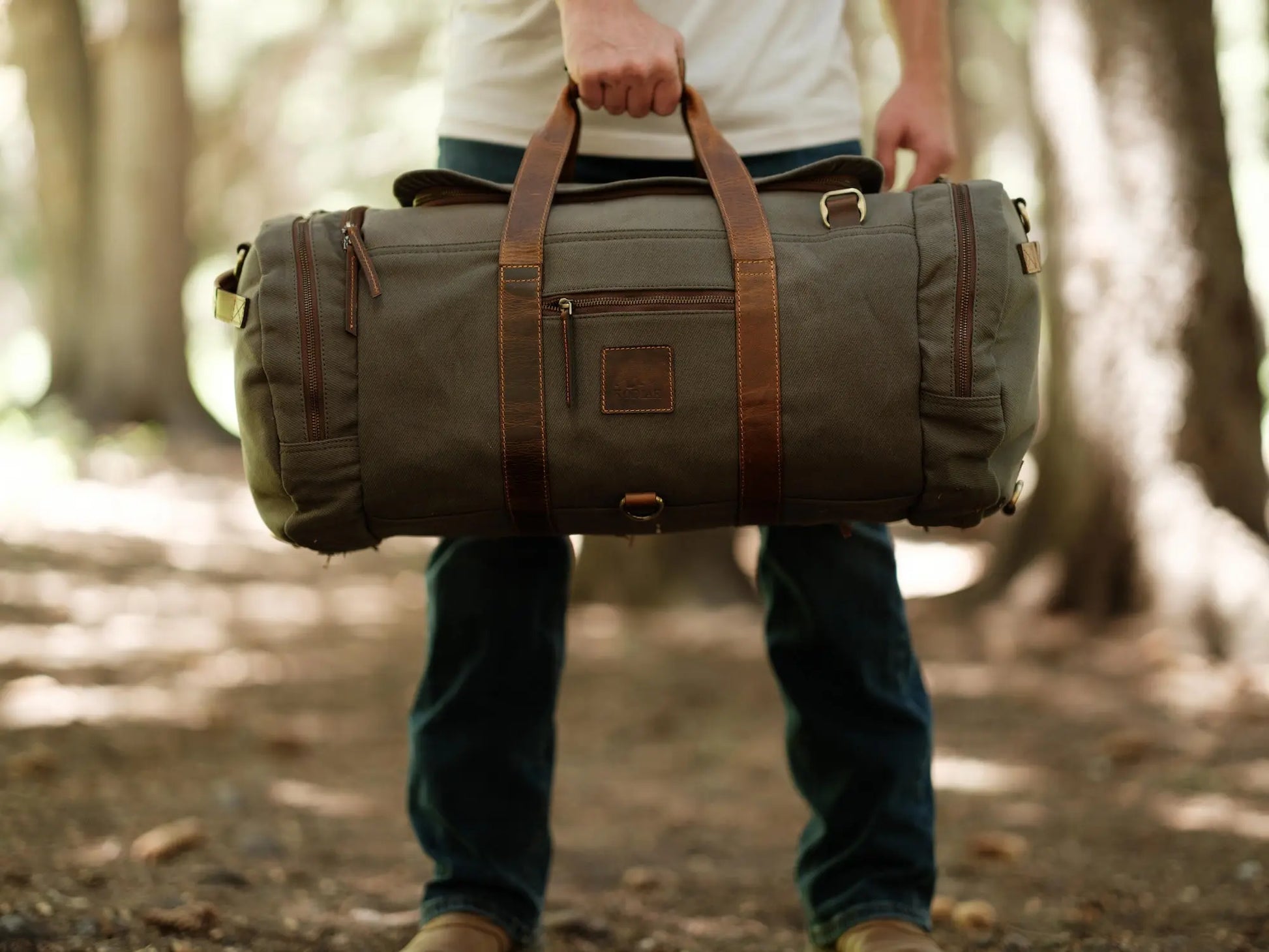 55L Nomad Canvas Duffel Kodiak Leather