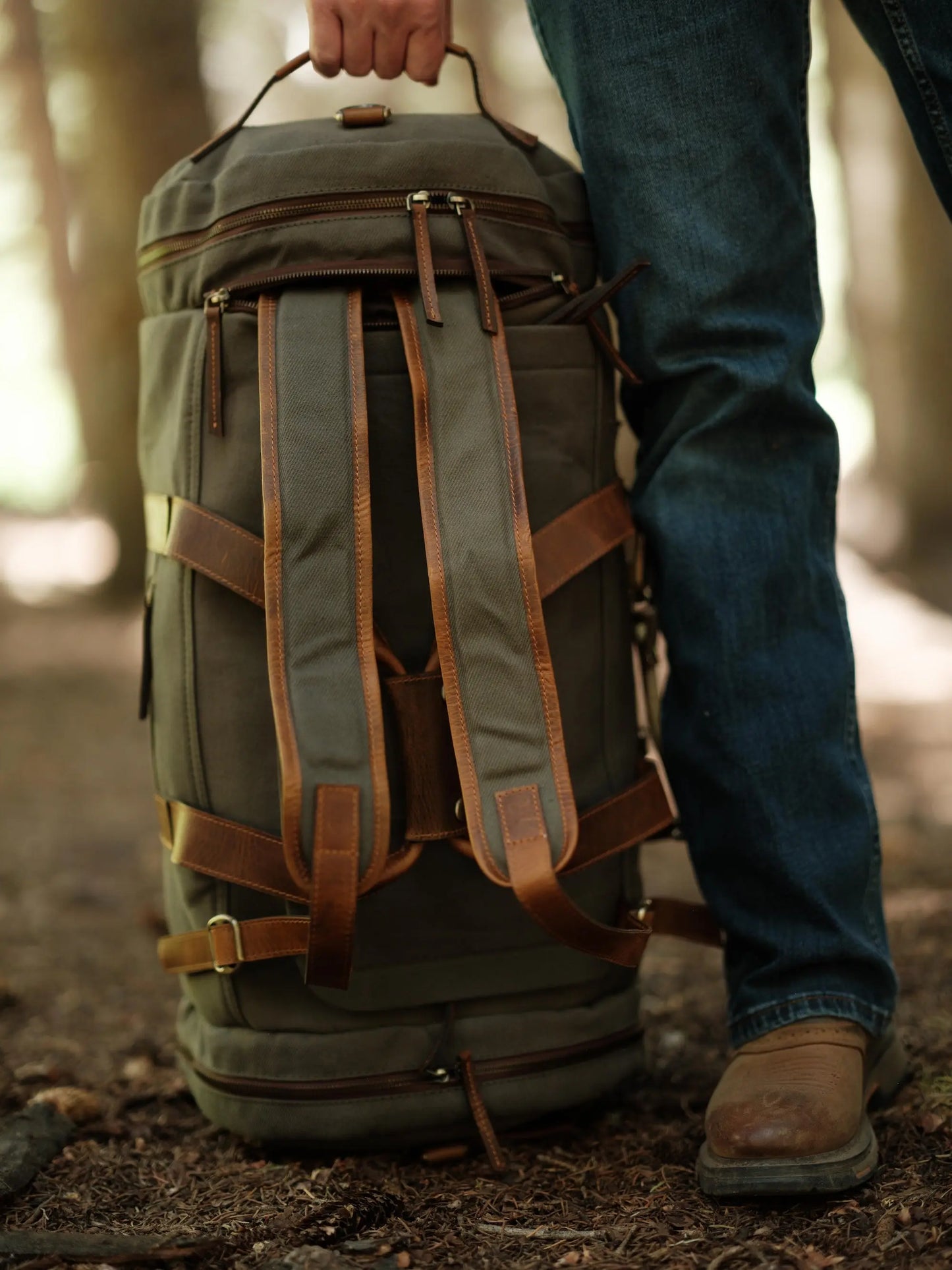 55L Nomad Canvas Duffel Kodiak Leather
