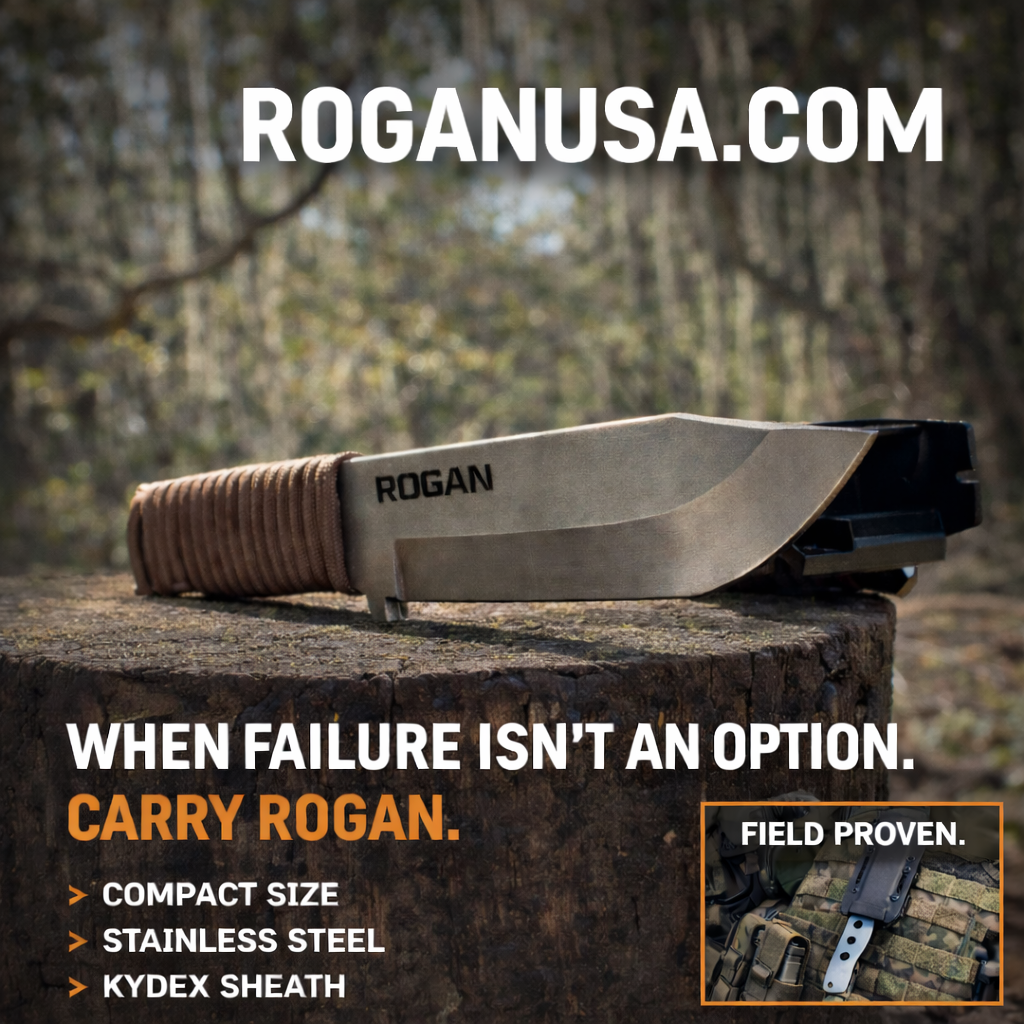 ROGAN Field Knife (RFK-PRO) Comes with sheath and belt clip.