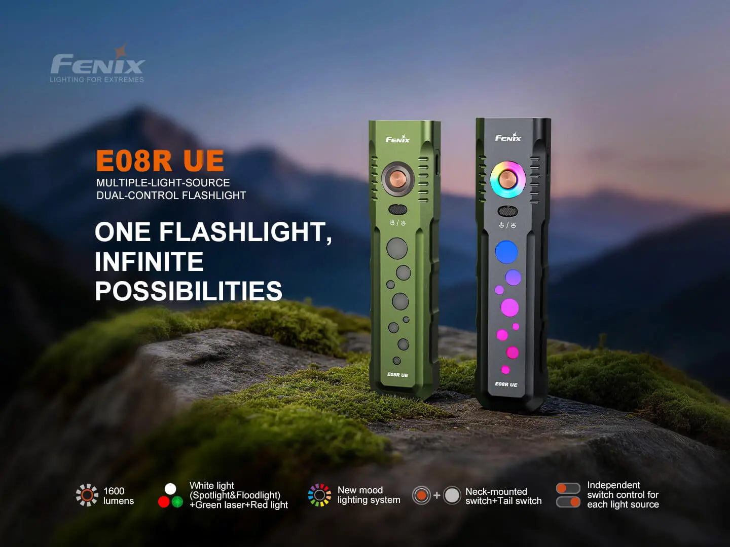 Fenix E08R UE Multi-Light EDC Flashlight With Red Light & Green Laser Fenix Store