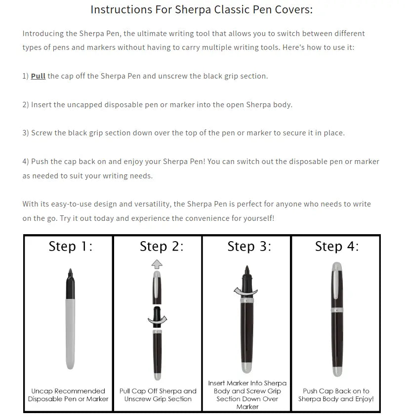 Sherpa Pen Classic Total Chrome Pen/Sharpie Marker Cover Sherpa Pen