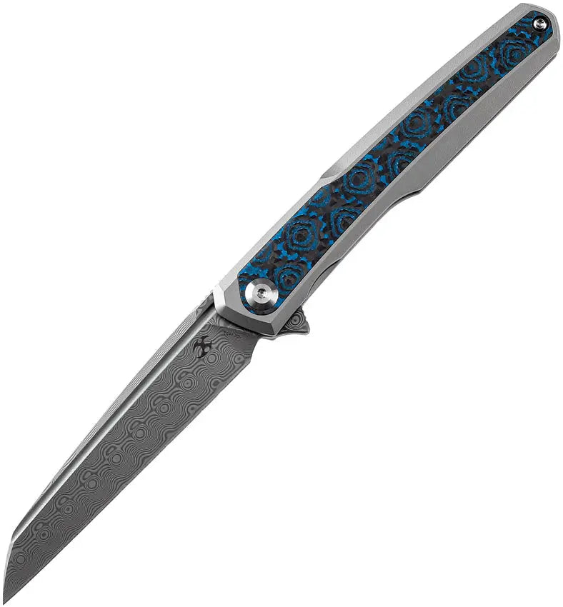 Arcus Damascus Framelock Folding Knife w Carbon Fiber Inlay
