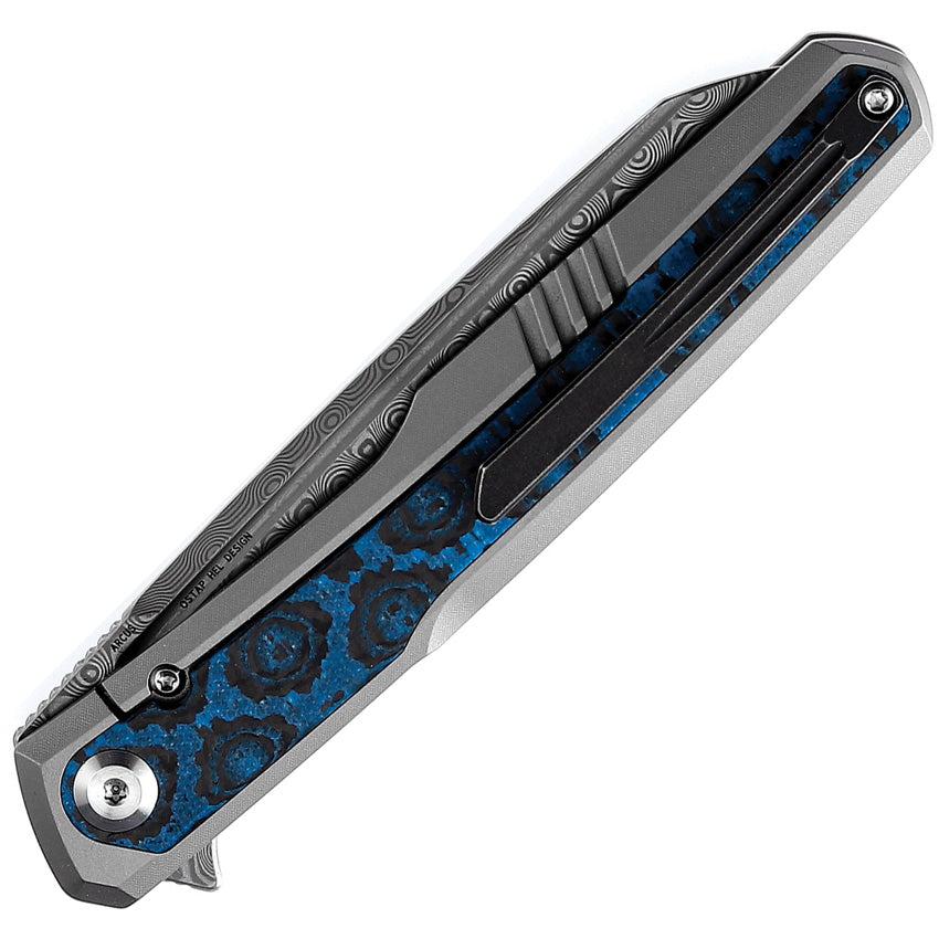 Kansept Arcus Damascus Framelock Folding Knife w/ Carbon Fiber Inlay