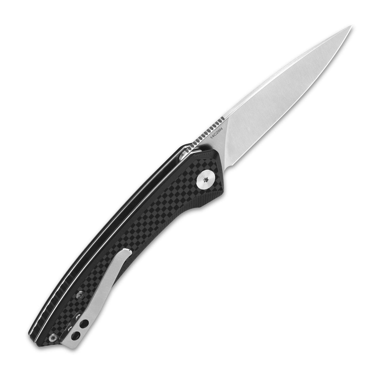 QSP Leopard Liner Lock Pocket Knife 14C28N blade CF overlay G10 handle