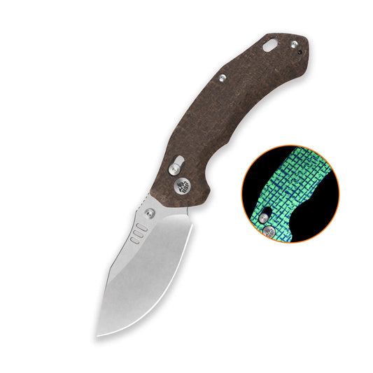 QSP Elk Stonewash 14C28N Glow in the Dark Brown Burlap Micarta Glyde Lock Folding Knife QSP
