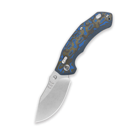 QSP Elk Stonewash 14C28N Blue/Black Micarta Glyde Lock Folding Knife QSP