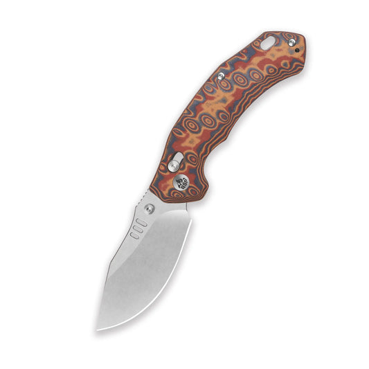QSP Elk Stonewash 14C28N Yellow/Blue/Red Micarta Glyde Lock Folding Knife QSP