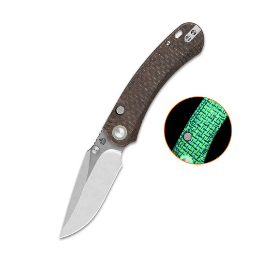 QSP Coyote Stonewash Nitro V Glow in the Dark Brown Micarta Folding Knife QSP