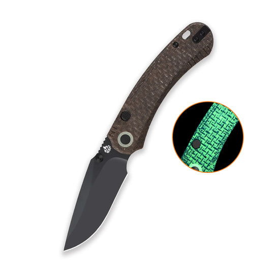 QSP Coyote Black Nitro V Glow in the Dark Brown Micarta Folding Knife QSP