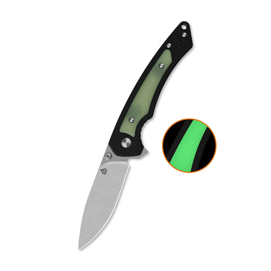 QSP Peregrine Stonewash 10Cr15MoV Black G10 with Glow in the Dark Inlay Folding Knife QSP