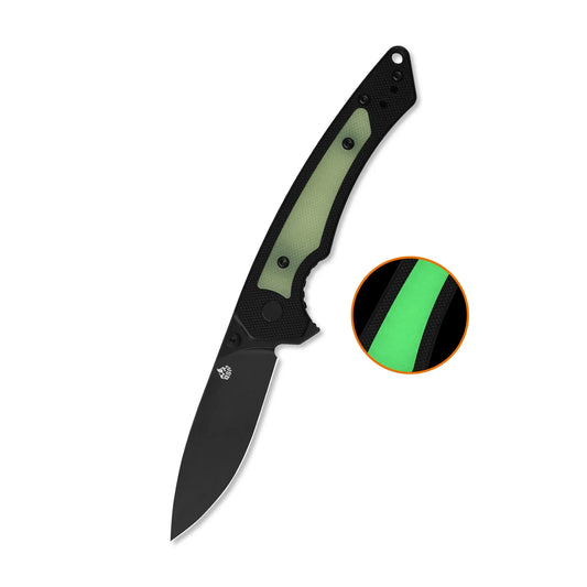 QSP Peregrine Black 10Cr15MoV Black G10 with Glow in the Dark Inlay Folding Knife QSP