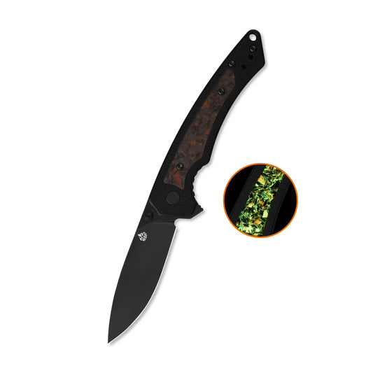 QSP Peregrine Black 10Cr15MoV Black G10 with Glow in the Dark Shredded Carbon Fiber Folding Knife (Copy) QSP