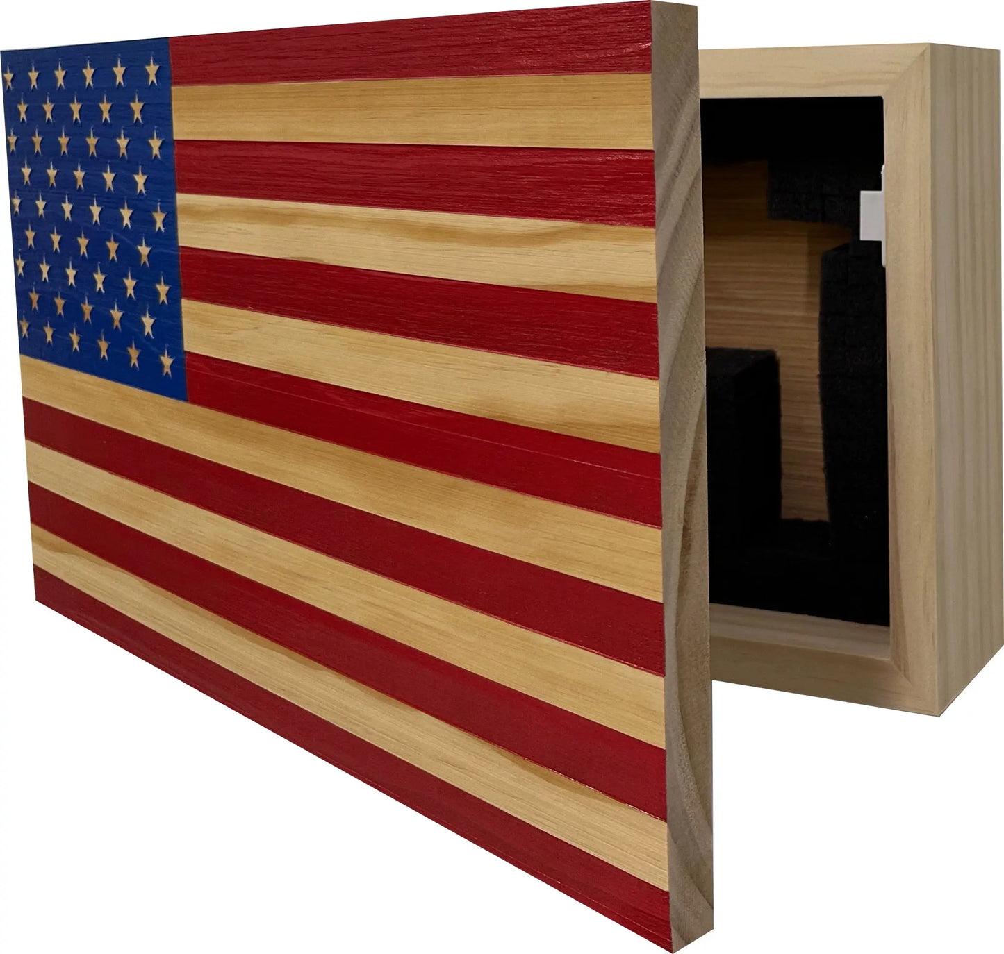 American Flag Decorative & Secure Wall-Mounted Gun Cabinet (Red & Blue) Bellewood Designs