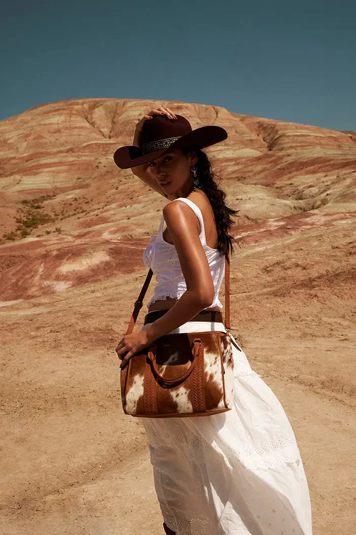 Myra Sierra Fawn Hairon Leather Concealed Carry Bag in Ivory Tan Myra USA