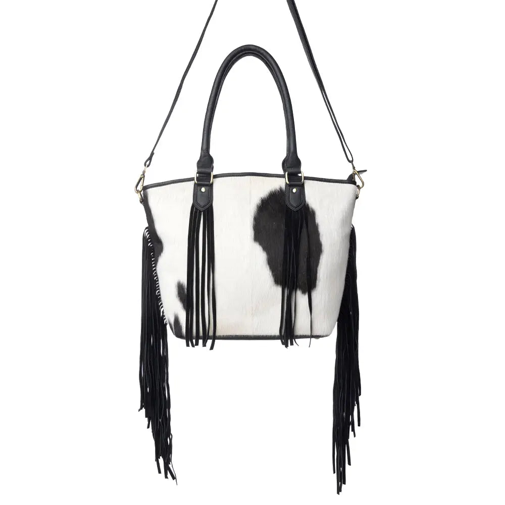 Myra High Plains Hairon Leather Concealed Fringe Carry Bag in Ebony Bone Myra USA