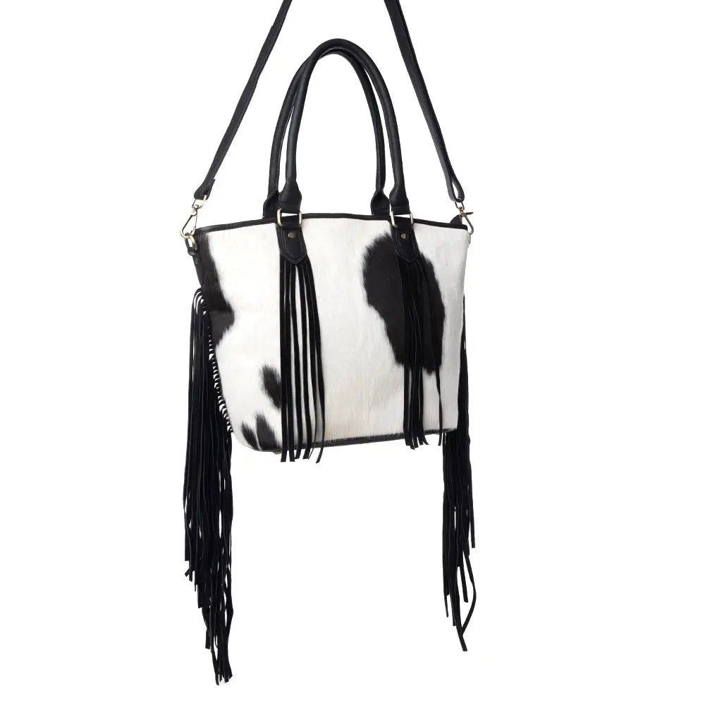Myra High Plains Hairon Leather Concealed Fringe Carry Bag in Ebony Bone Myra USA
