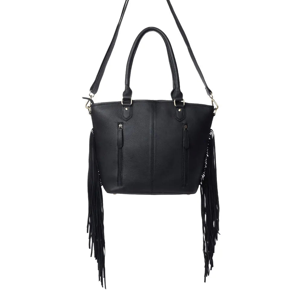 Myra High Plains Hairon Leather Concealed Fringe Carry Bag in Ebony Bone Myra USA