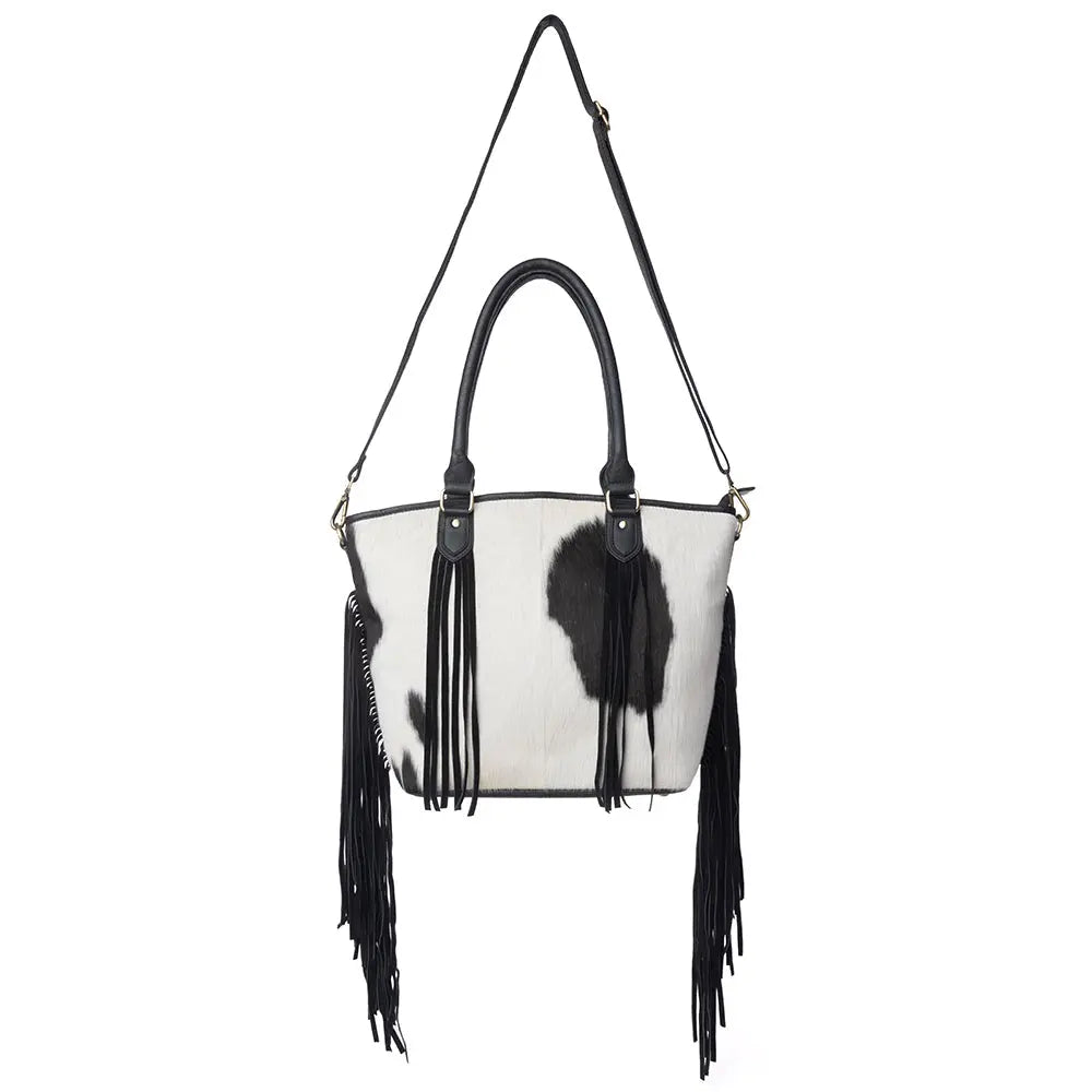 Myra High Plains Hairon Leather Concealed Fringe Carry Bag in Ebony Bone Myra USA