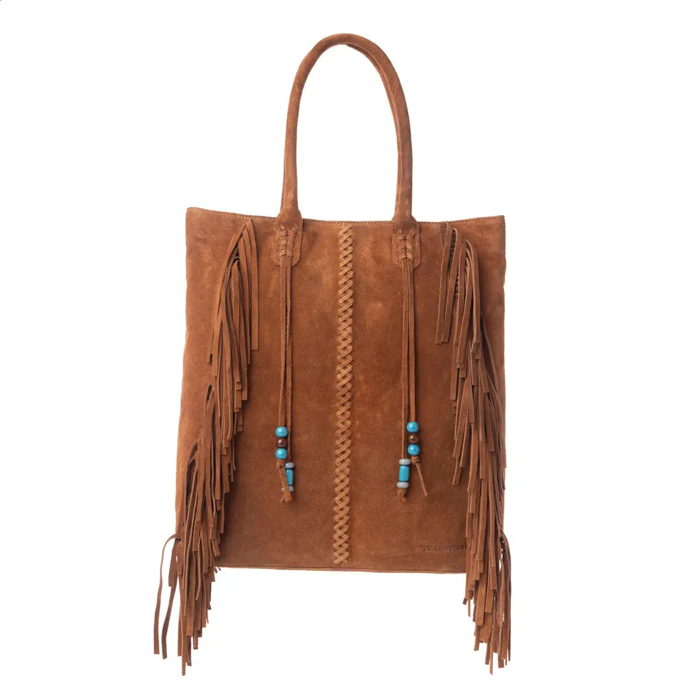 Myra Yellowstone Desert Creek Fringed Suede Leather Concealed Carry Bag in Sand Brown Myra USA
