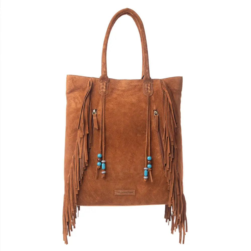 Myra Yellowstone Desert Creek Fringed Suede Leather Concealed Carry Bag in Sand Brown Myra USA