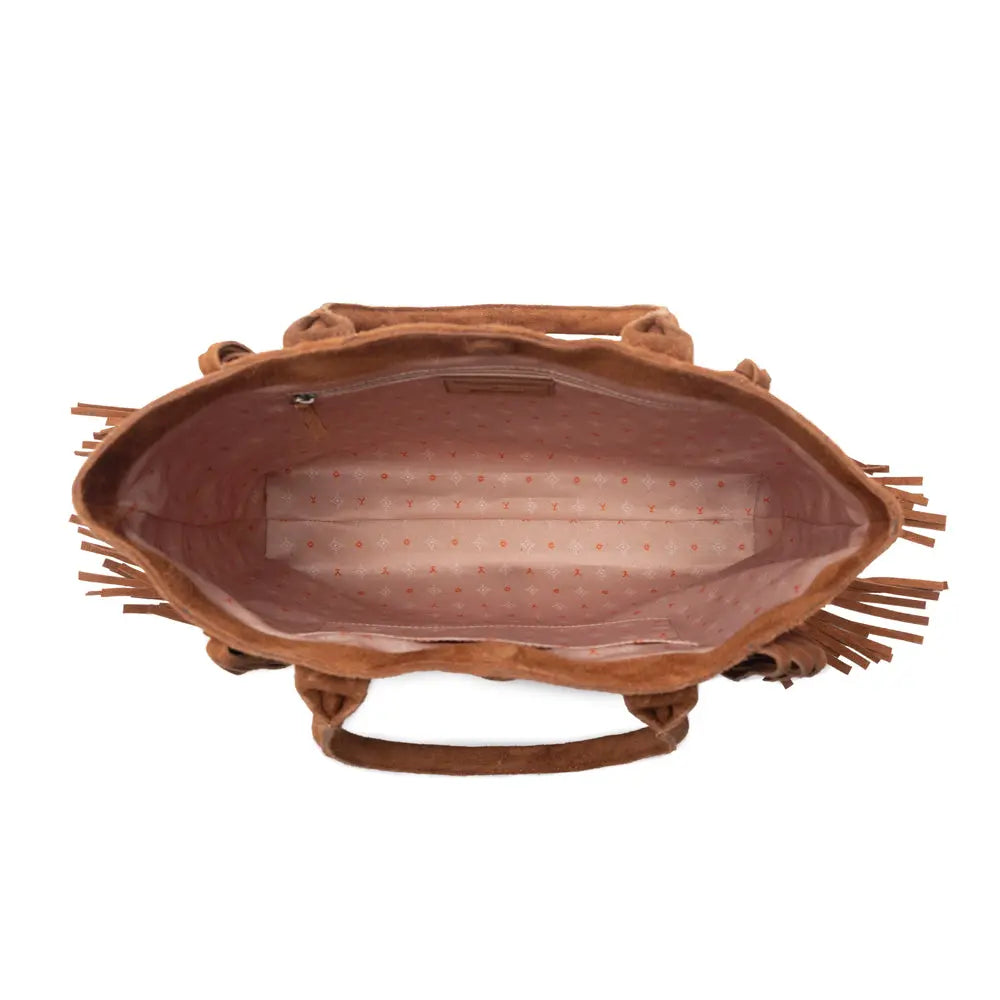 Myra Yellowstone Desert Creek Fringed Suede Leather Concealed Carry Bag in Sand Brown Myra USA