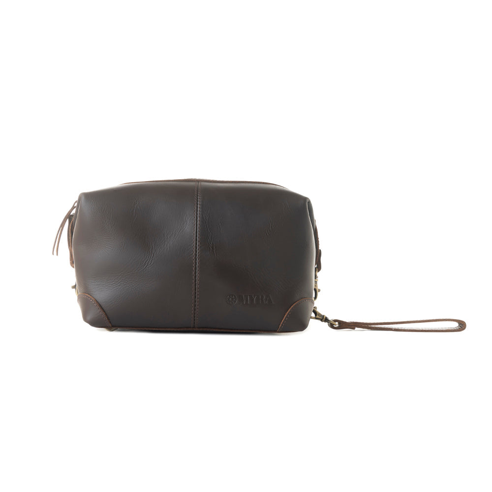 Myra Drifter Leather Dopp Kit for Men in dark brown