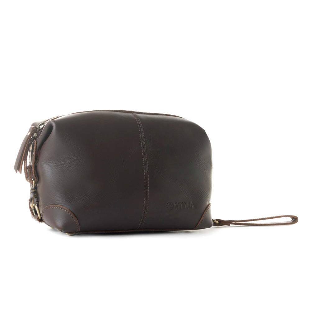 Myra Drifter Leather Dopp Kit for Men in dark brown