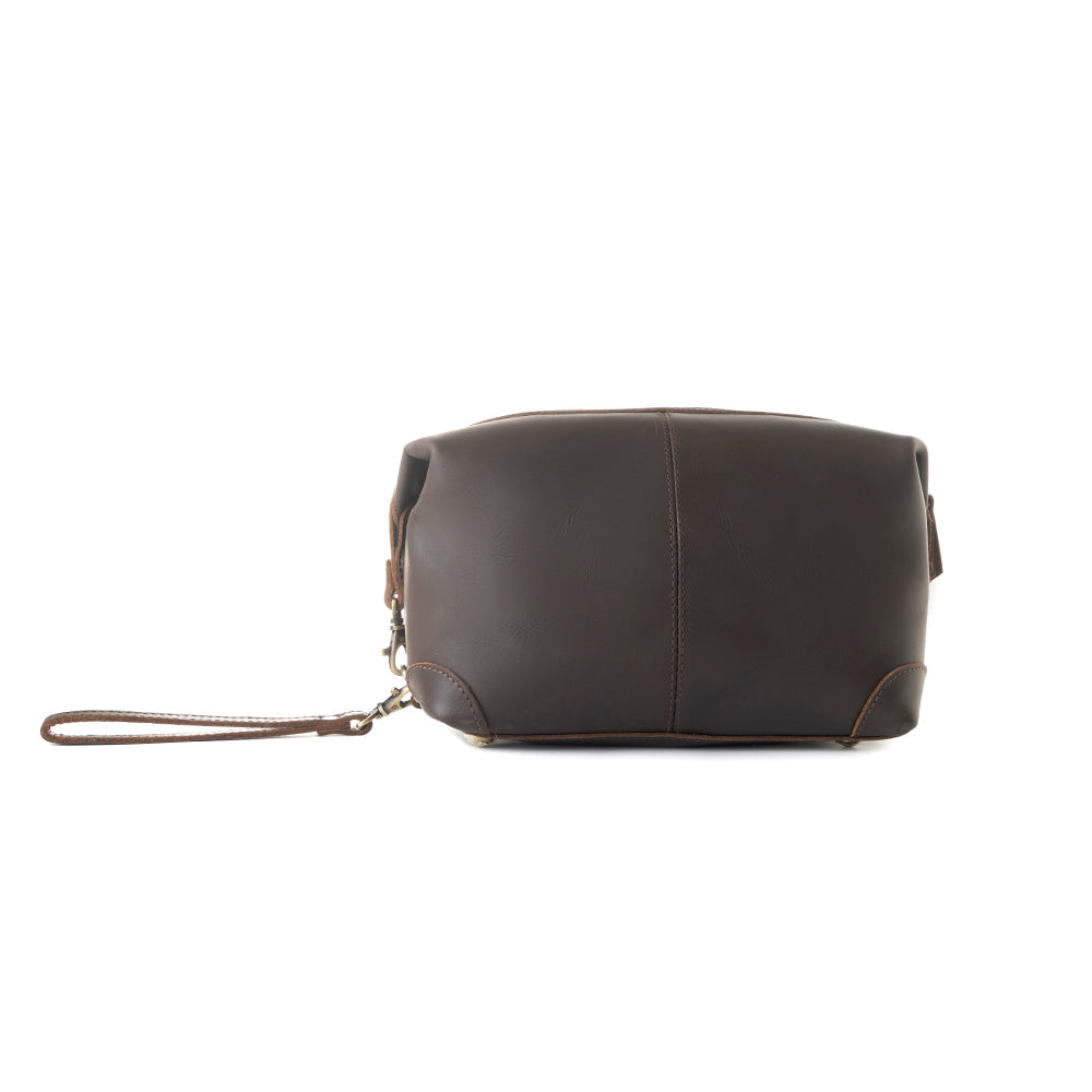 Myra Drifter Leather Dopp Kit for Men in dark brown