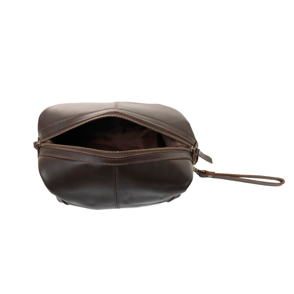Myra Drifter Leather Dopp Kit for Men in dark brown